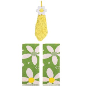 REGALWOVEN 3 Pcs Soft Absorbent Floral Pattern Bathroom Hand Towels - 1 of 4