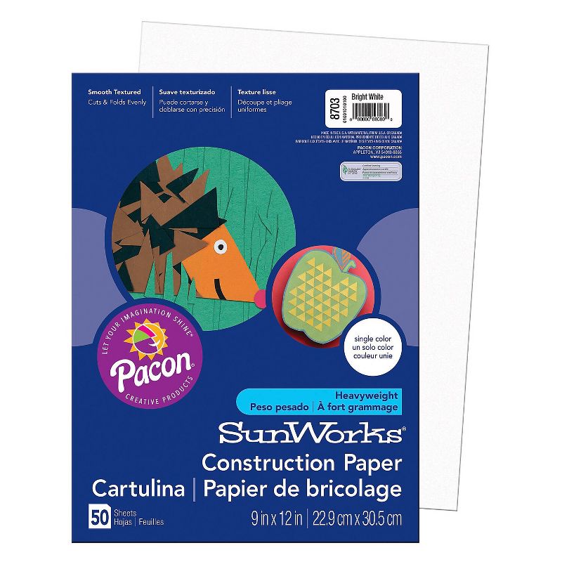 Pacon SunWorks 9" x 12" Construction Paper Bright White 50 Sheets/Pack 10 Packs (PAC8703-10), 2 of 3