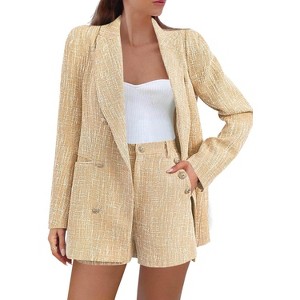 Imily Bela Women Tweed Blazer Shorts Set Double Breasted Business Suit - 1 of 4