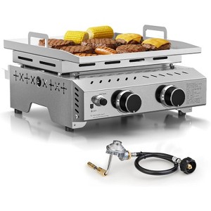 ZAFRO Portable Propane Griddle, 16000BTU Tabletop Portable Propane Gas Grill with 2 Burners, Stainless Steel Flat Top Grill, Outdoor Cooking - 1 of 4