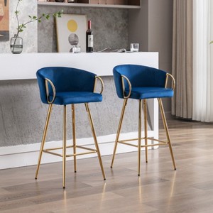 VYNXARIA 30 Inch Set of 2 Bar Stools,with Chrome Footrest and Base Velvet + Golden Leg Simple Bar Stool,Blue - 1 of 4