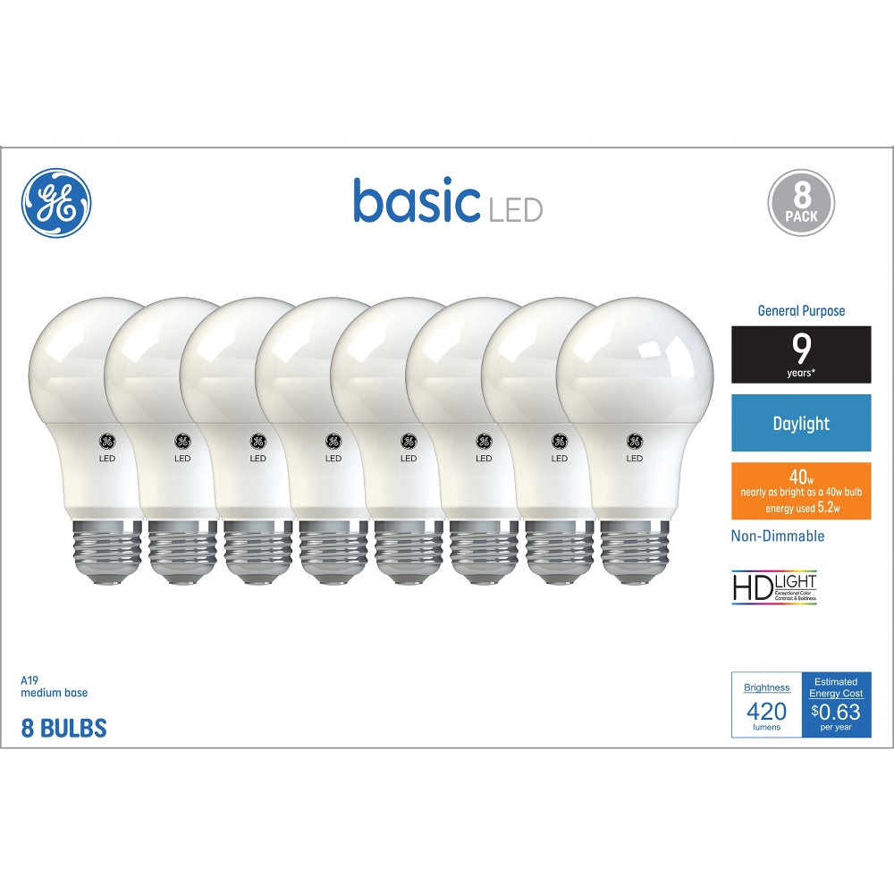 Photos - Light Bulb GE 8pk 40W Basic A19 LED  Daylight