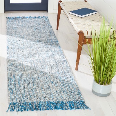 Handmade Blue and Gray Wool Runner Rug