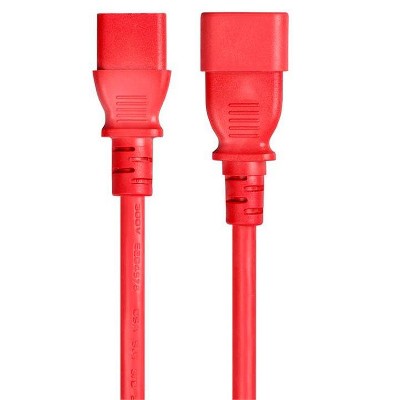 Monoprice Extension Cord - 3 Feet - Red IEC 60320 C14 to IEC 60320 C13, 16AWG, 13A/1625W, 125V, 3-Prong, SJT, For Powering Computers, Monitors, etc.