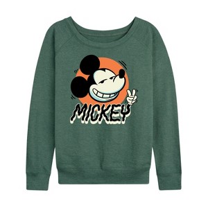Women's - Disney - Mickey Peace Lightweight French Terry Wide Neck Long Sleeve Shirt - 1 of 4