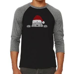 LA Pop Art Christmas Peeking Dog - Men's Raglan Baseball Word Art T-Shirt - 1 of 4