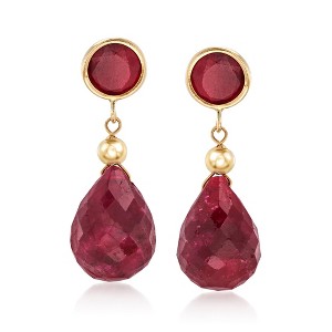 Ross-Simons 11.00 ct. t.w. Ruby Drop Earrings in 14kt Yellow Gold - 1 of 4