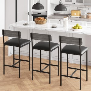 Bar Stools Set of 2, Kitchen Bar Stools with Footrest, 25.5 Inches Upholstered Bar Chairs with Back, 2 Counter Height Barstools - 1 of 4