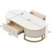 Gold Oval Coffee Table with Drawers, Modern White Curved Center Table with Gold Frame for Living Room - 3 of 4