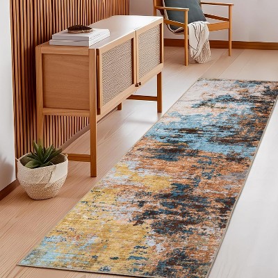 homfan Non-Slip Abstract Runner Rugs, Ultra-Soft Low Pile Floor Cover, Stain Resistant Contemporary Indoor Floor Carpet for Hallway, Bedroom
