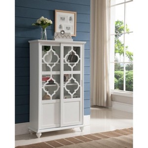 Kings Brand Furniture- Halswelle 2-Door White Curio Bookcase Cabinet with Glass Doors - 1 of 4