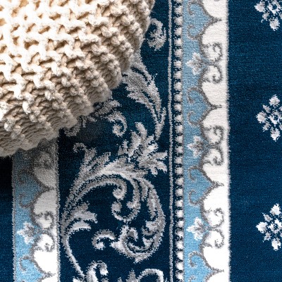 Acanthus Medallion French Border Navy/Blue Synthetic Area Rug 3x5