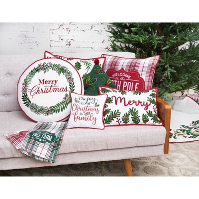 Green Embroidered Christmas Tree Shaped Throw Pillow