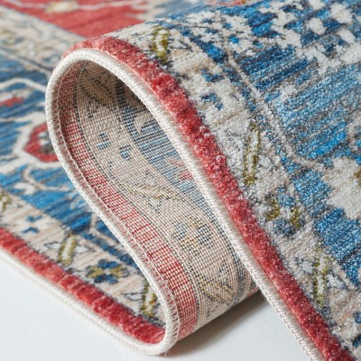 Vintage Red and Blue Rectangular Synthetic Area Rug