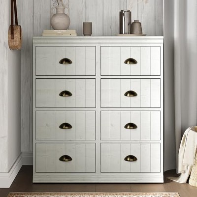 Heynemo Fluted 4 Drawer Dresser Set of 2, Wood Chest of Drawers, White 8 Drawer Dresser for Bedroom, Modern Dresser Organizer, White