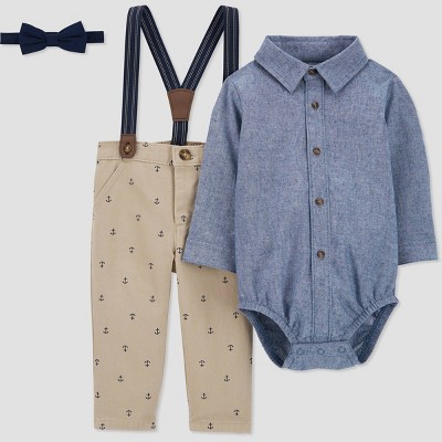 Carter s Just One You Toddler Boys Anchor Chambray Suspender Set Khaki blue 5t Target