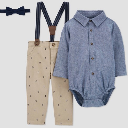 Carter's Just One You® Toddler Boys' Anchor Chambray Suspender Set -  Khaki/blue 5t : Target