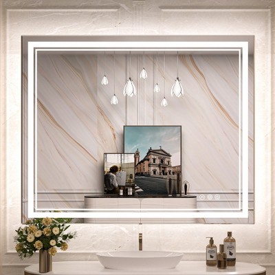 Keonjinn LED Bathroom Vanity Mirror, Front Light & Backlit, 3 Color Temperatures, Anti Fog, Double Lights Strips