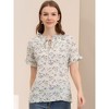 INSPIRE CHIC Women's Floral Tie Neck Ruffle Short Sleeves Peasant Blouse Top X-Small Beige - 3 of 4