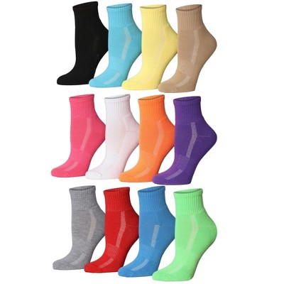 Tipi Toe Women's 12-Pairs Running & Athletic Sports Performance Rainbow Blend Earth Tones White Accent Patterned Ankle/Quarter Socks