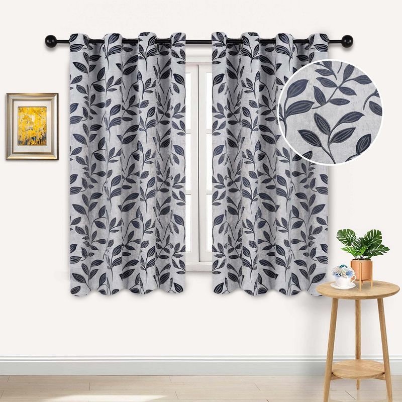 Modern Bohemian Leaves Room Darkening Blackout Curtains, Set of 2 by Blue Nile Mills, 1 of 6