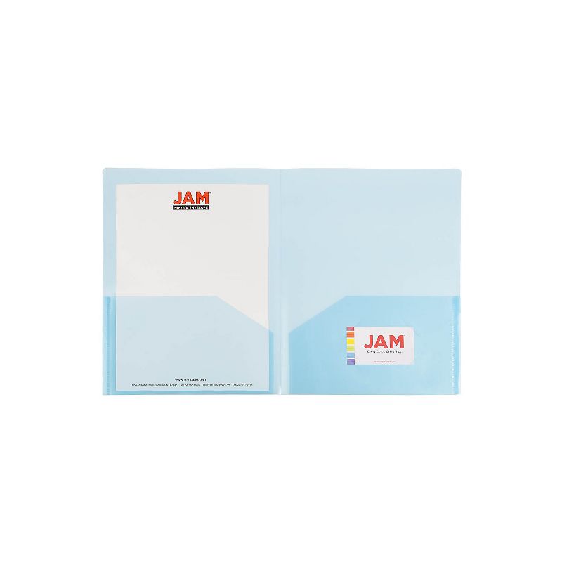 JAM Paper Light Weight Two-Pocket Plastic Presentation Folders Blue 6/Pack (381BLUED), 3 of 4