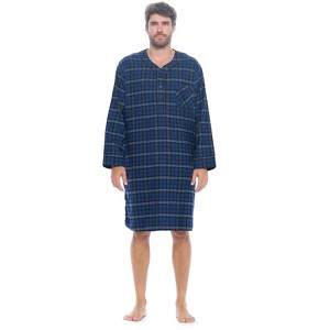 Ashford & Brooks Mens Flannel Plaid Long Sleep Shirt Henley Nightshirt - 1 of 4
