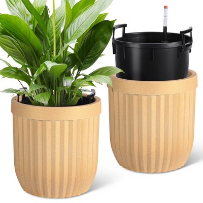 14.5/23 Inch Tall Planters Set of 2, Marble Finish Self Watering Pots for Outdoor & Indoor Plants, Living Room, Home, Office, Patio, Porch, Garden