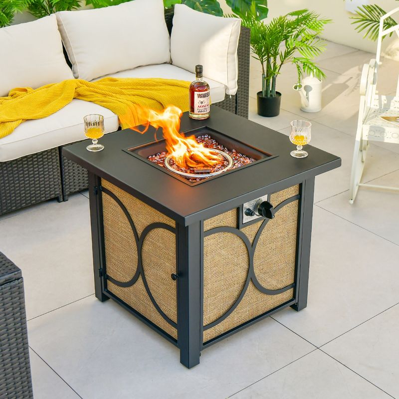 Costway 28 Inch Square Propane Gas Fire Pit Table with Fire Glasses &Rain Cover 50,000 BTU, 2 of 11