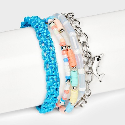 Beaded and Dolphin Mixed Bracelet Set 5pc - Wild Fable&#8482; Silver/Blue