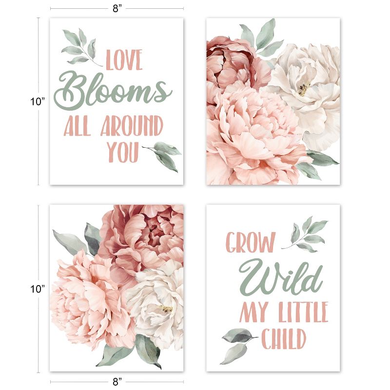 Sweet Jojo Designs Girl Unframed Wall Art Prints for Décor Peony Floral Garden Pink and Ivory 4pc, 4 of 6