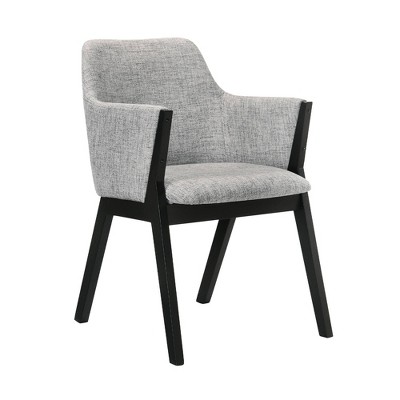 Set of 2 Gray Fabric and Black Wood Dining Chairs