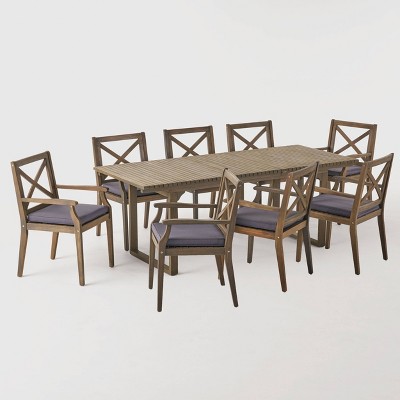 Belasera 9-Piece Gray Acacia Wood Expandable Outdoor Dining Set
