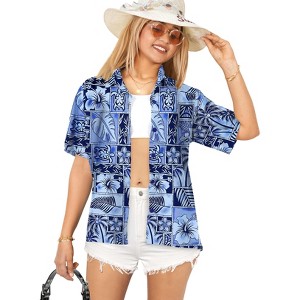 LA LEELA Button Down Shirt for Women Floral Summer Beach Party Tropical Blouses Short Sleeve Vacation Casual Hawaiian Dress for Women - 1 of 4