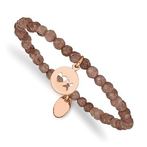 Chisel Stainless Steel Polished Rose IP-plated XO 4mm Brown Jade Beaded Stretch Bracelet - 1 of 3