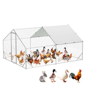 Chicken coop, galvanized steel chicken coop with UV-resistant waterproof cover, peaked roof walk-in poultry cage suitable for outdoor farm use - 1 of 4