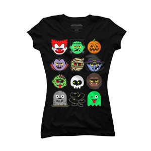 Junior's Design By Humans MONSTER FACES Halloween Emoji Shirt Skeleton Dracula Costume By vomaria T-Shirt - 1 of 3