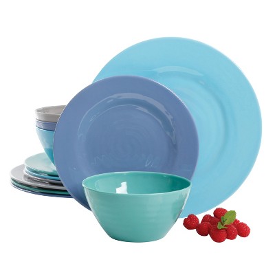 Gibson Home 12pc Melamine Dinnerware Set Blue