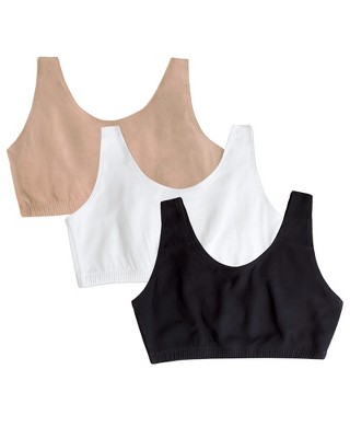 Fruit of the Loom Women's Tank Style Cotton Sports Bra 3-Pack  White/Sand/Black 38