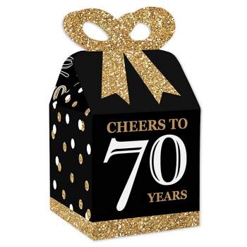 Big Dot of Happiness Adult 70th Birthday - Gold - Square Favor Gift Boxes - Birthday Party Bow Boxes - Set of 12