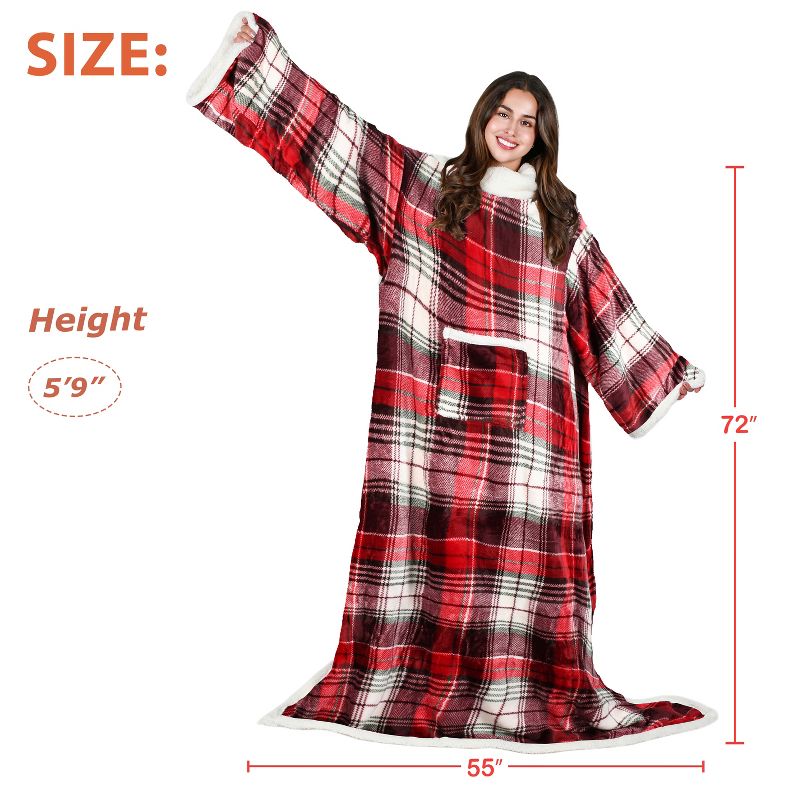 Tirrinia Wearable Blanket for Adults, Super Soft Comfy Warm Plush Throw with Sleeves TV Blanket Wrap Robe Cover for Sofa, 72" x 55", 5 of 6