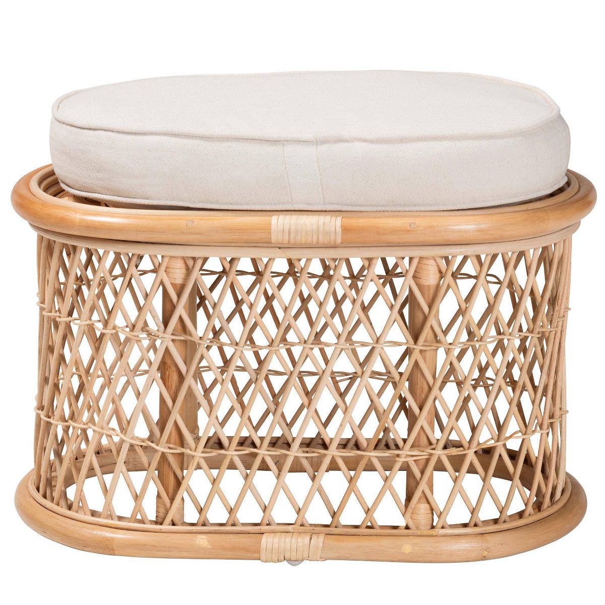 bali & pari Ladonna Natural Rattan Ottoman Footstool Natural: Upholstered Indoor Bench, Oval Shape, No Assembly Required - thumbnail 5