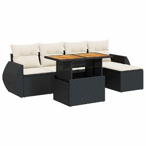 vidaXL Patio Sofa Set with Cushions Modular Sofas and Table 6 Piece Poly Rattan - Black and Cream with Storage - 1 of 4