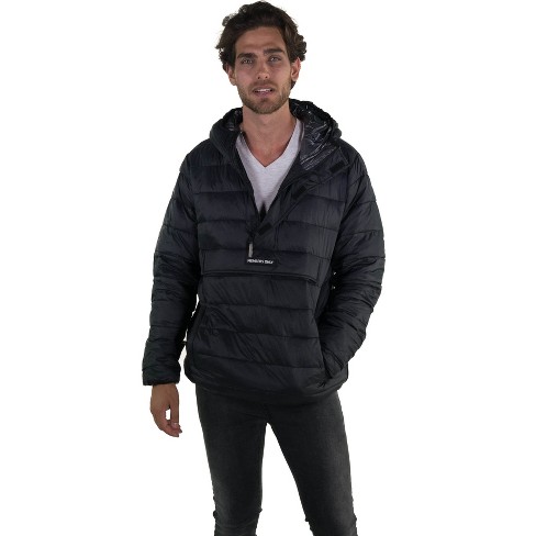 Members Only Mens Pullover Half Zip Puffer Jacket With Hood, Black L ...