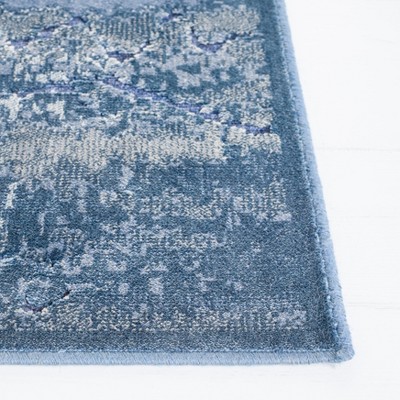 Blue Rectangular Viscose and Silk Area Rug