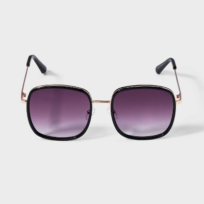 Women's Plastic and Metal Square Oversized Sunglasses - A New Day™ Black