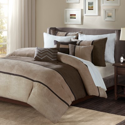 6pc Full/Queen Overland Faux Suede Duvet Cover Set - Brown