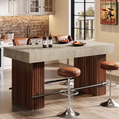 Tribesigns 63" Bar Table, Industrial Counter Height Pub Dining Table, Rectangular Home Bar Unit with Metal Footrest for Dining Room