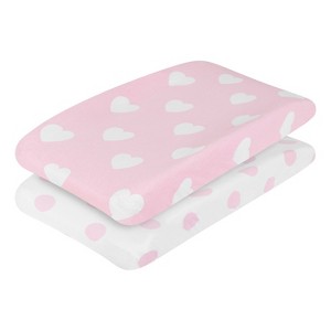 Everyday Kids 2-Pack Baby Girl Changing Pad Covers – Pink Hearts & Polka Dots, Soft 100% Cotton Jersey – Fits Most Changing Table Pads - 1 of 4