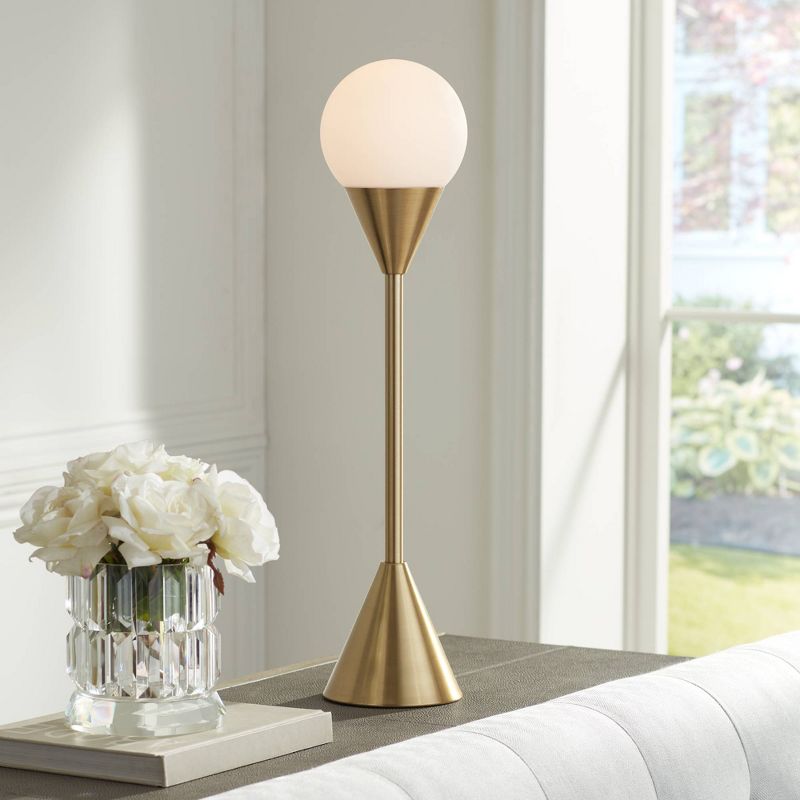 360 Lighting Leah 25 3/4" High Modern Accent Table Lamp Gold Brass Finish Metal Single Glass White Globe Shade Living Room Bedroom Bedside Nightstand, 2 of 8